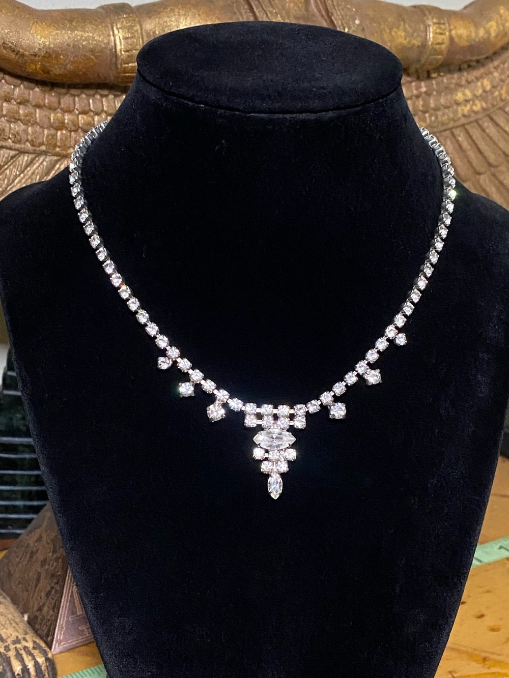 Vintage Classic Crystal Drop Necklace - Sparkling Clear Rhinestones